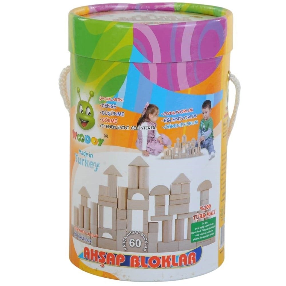 Woody 60 Parça Küçük Kovalı Naturel Bloklar KR026