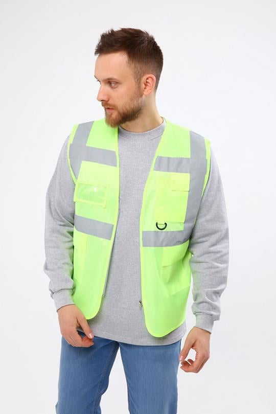 İKAZ YELEĞİ MÜHENDİS CEPLİ FERMUARLI-Neon Sarı