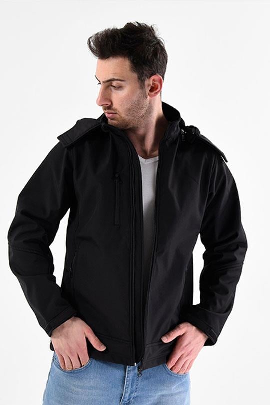SOFTSHELL KAPŞONLU MONT-Siyah