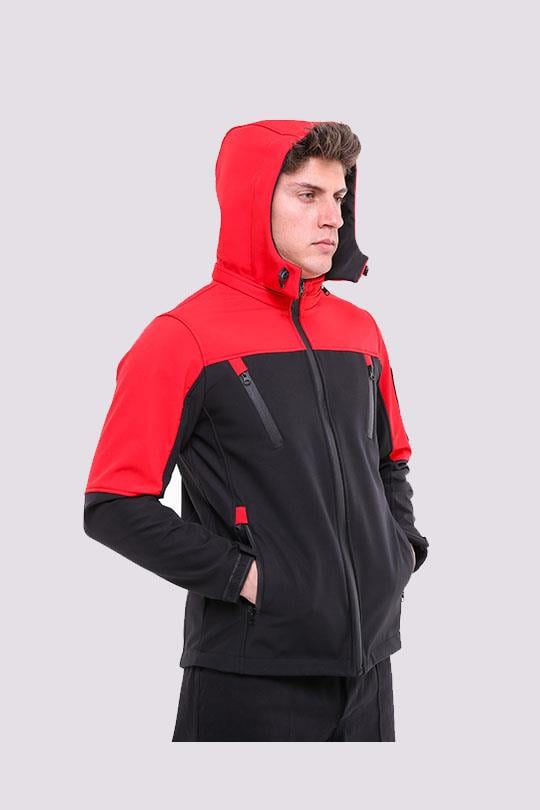 SOFTSHELL KAPŞONLU MONT-Siyah - Kırmızı