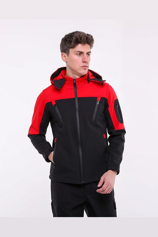 SOFTSHELL KAPŞONLU MONT-Siyah - Kırmızı