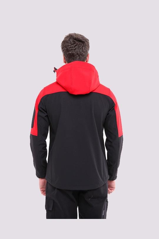 SOFTSHELL KAPŞONLU MONT-Siyah - Kırmızı