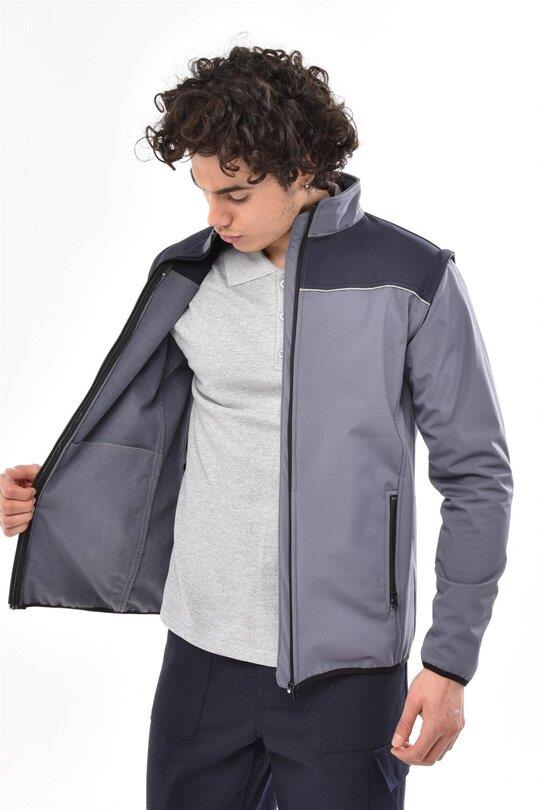 SOFTSHELL LACİVERT ROBALI GRİ ÇIKMA KOLLU MONT-Lacivert