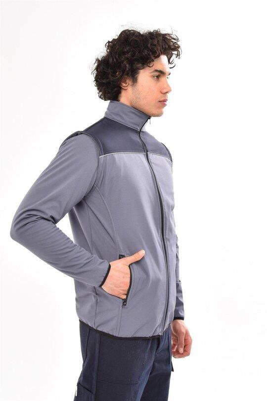 SOFTSHELL LACİVERT ROBALI GRİ ÇIKMA KOLLU MONT-Lacivert