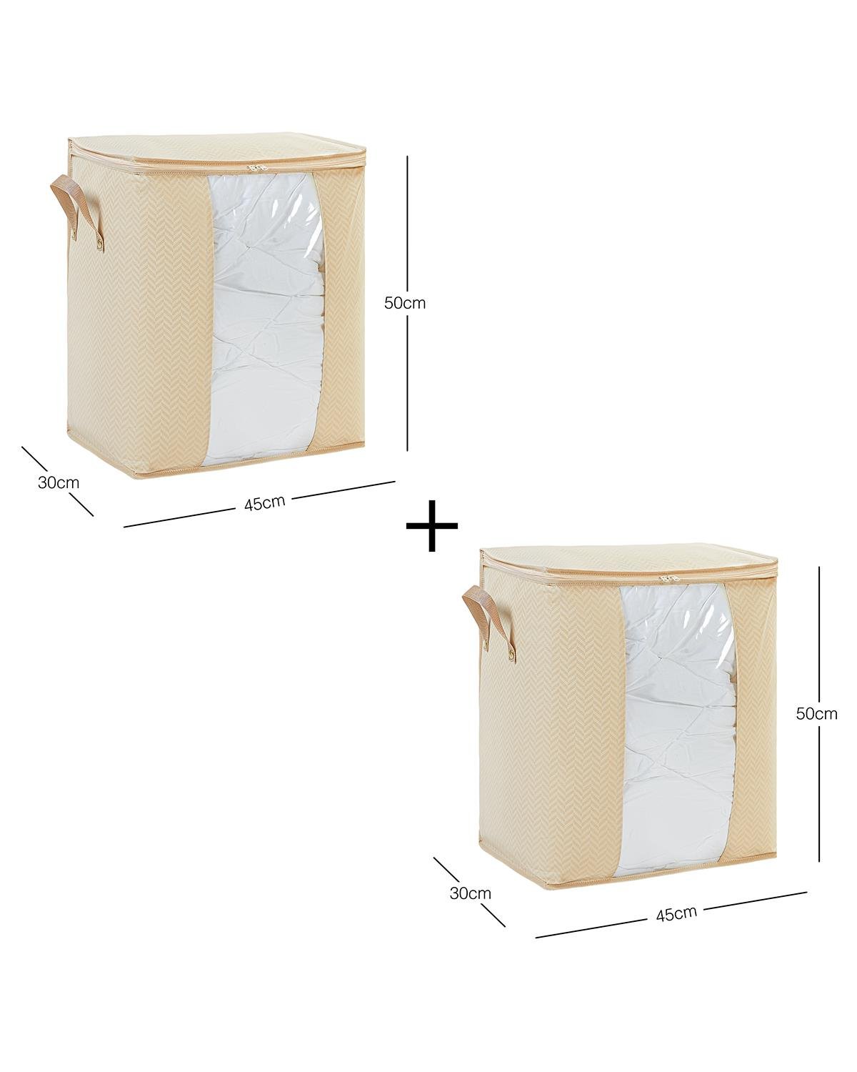  2'li Pvc Pencereli Bej Balıksırtı Hurç Set 45 x 30 x 50 cm