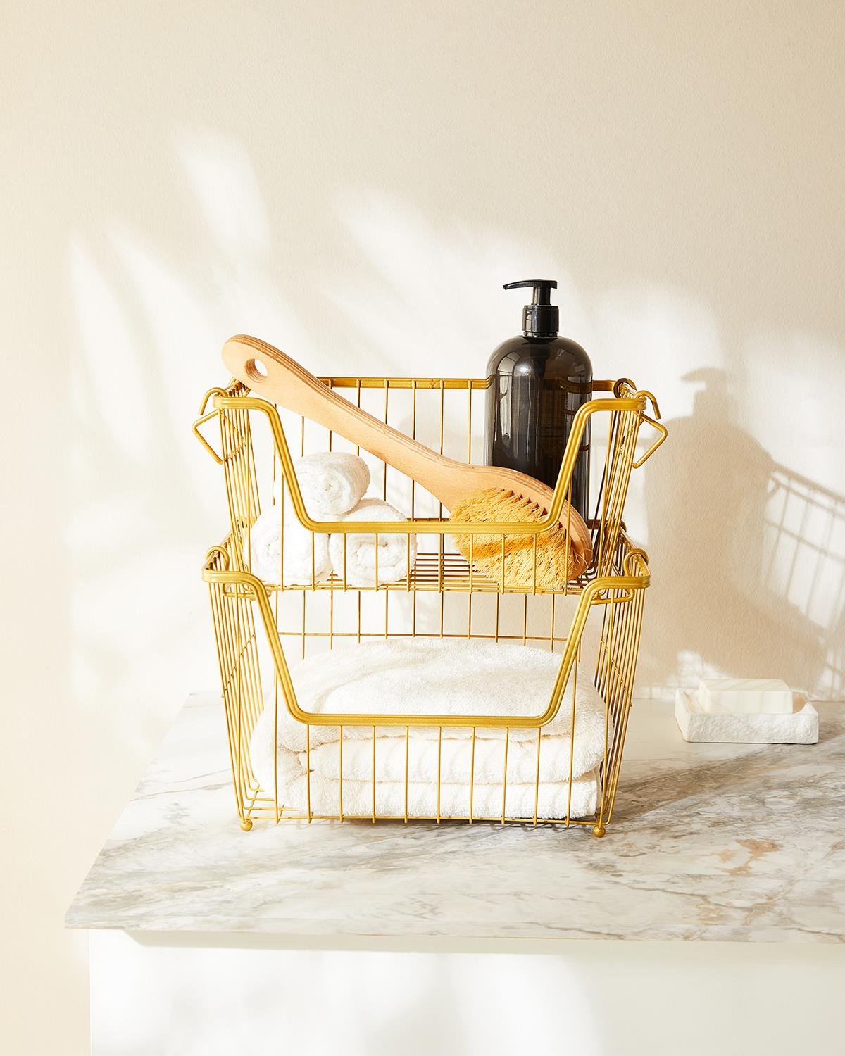 2'li Altın Renk Metal Sepet Set 32 x 22 x 16 / 33 x 27 x 20 cm