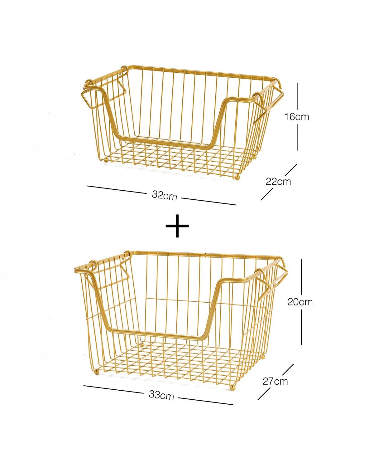 2'li Altın Renk Metal Sepet Set 32 x 22 x 16 / 33 x 27 x 20 cm