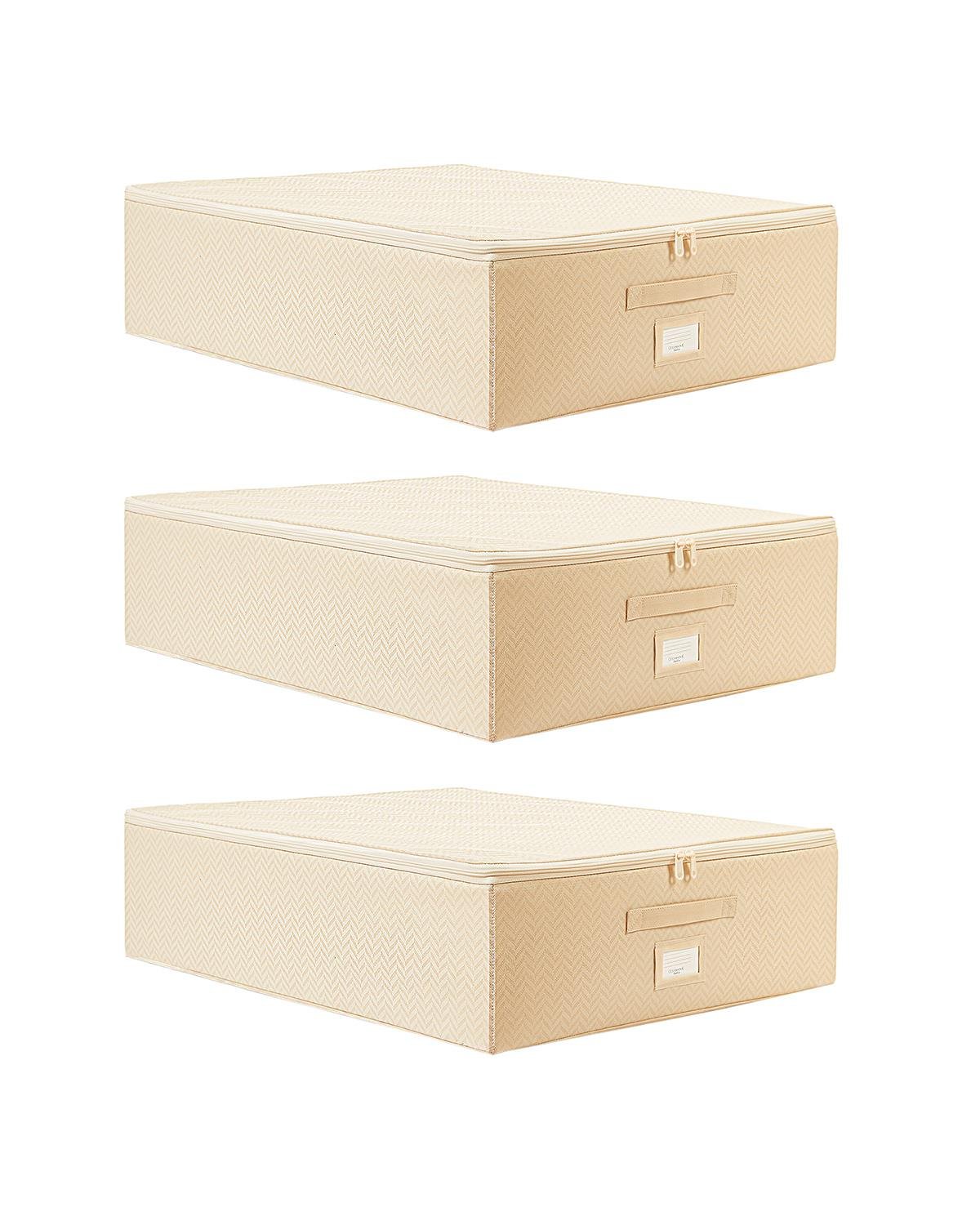 3'lü Büyük Boy Bej Balıksırtı Destekli Hurç Set 55 x 70 x 18 cm