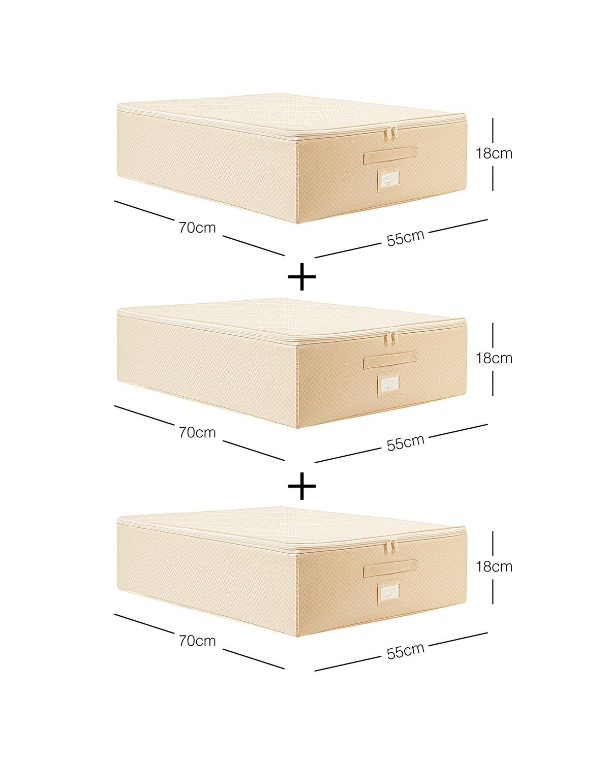 3'lü Büyük Boy Bej Balıksırtı Destekli Hurç Set 55 x 70 x 18 cm