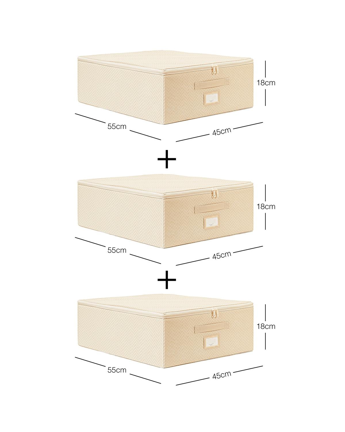 3'lü Orta Boy Bej Balıksırtı Destekli Hurç Set 45 x 55 x 18 cm