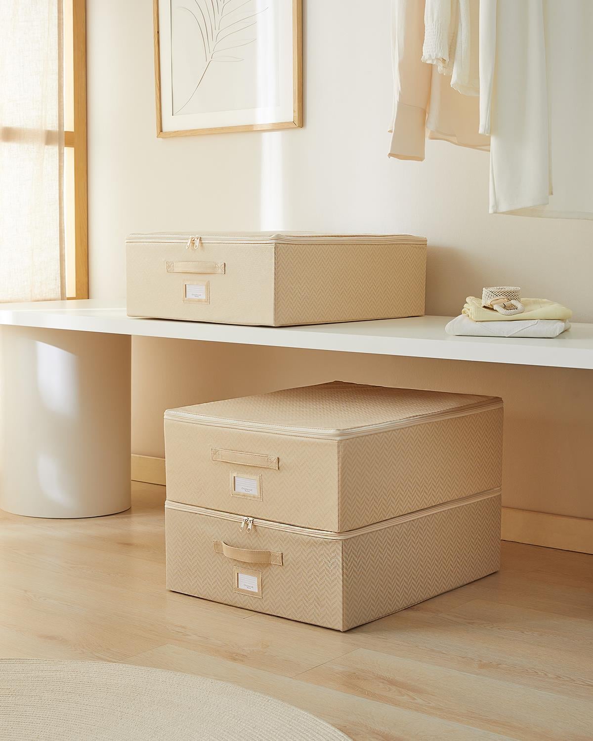 3'lü Orta Boy Bej Balıksırtı Destekli Hurç Set 45 x 55 x 18 cm