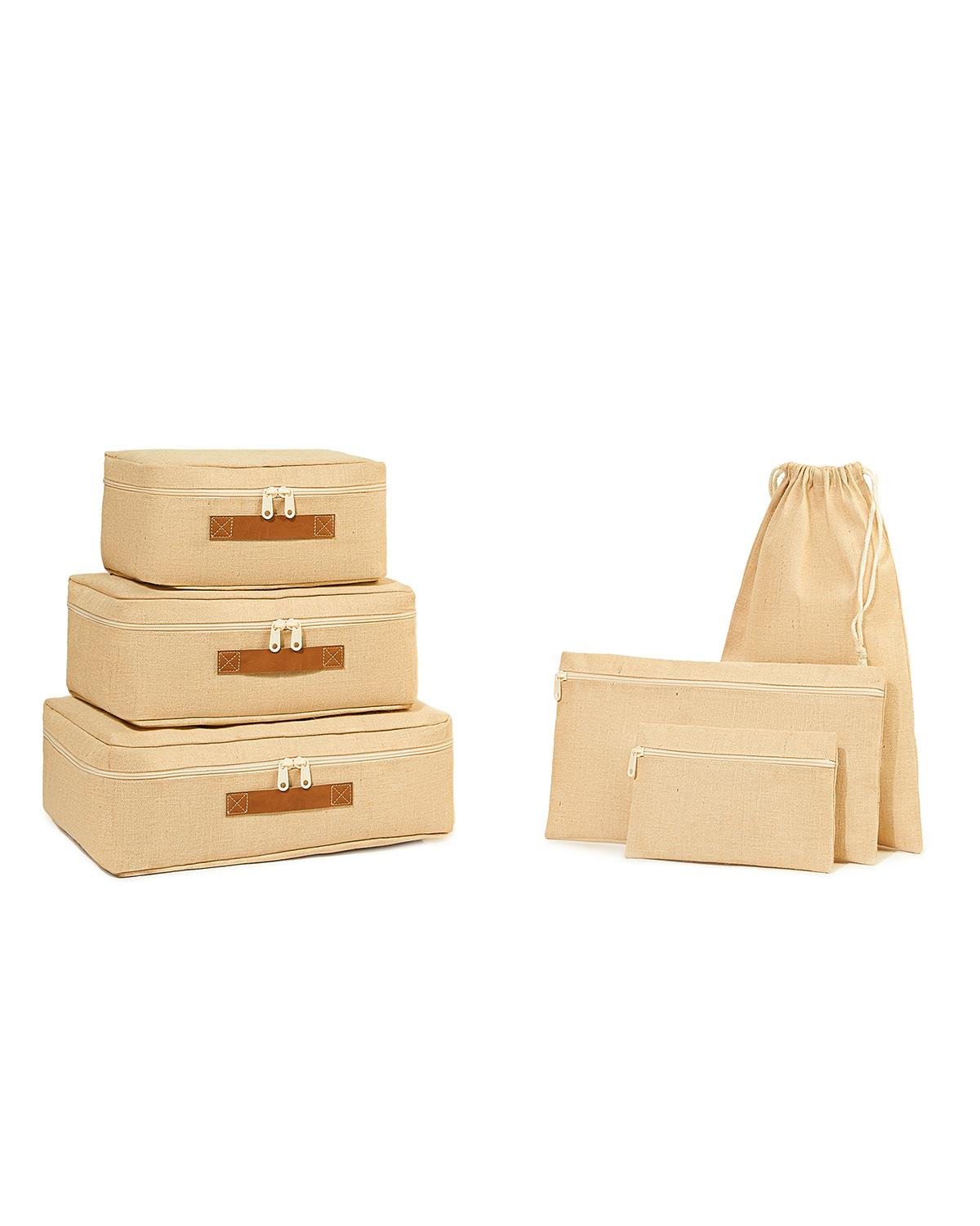 6'lı Jüt Keten Kumaş Bavul İçi Düzenleyici Set