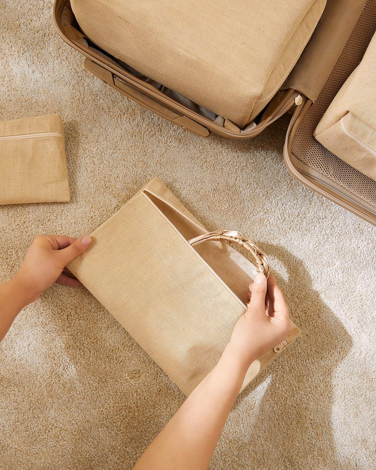 6'lı Jüt Keten Kumaş Bavul İçi Düzenleyici Set