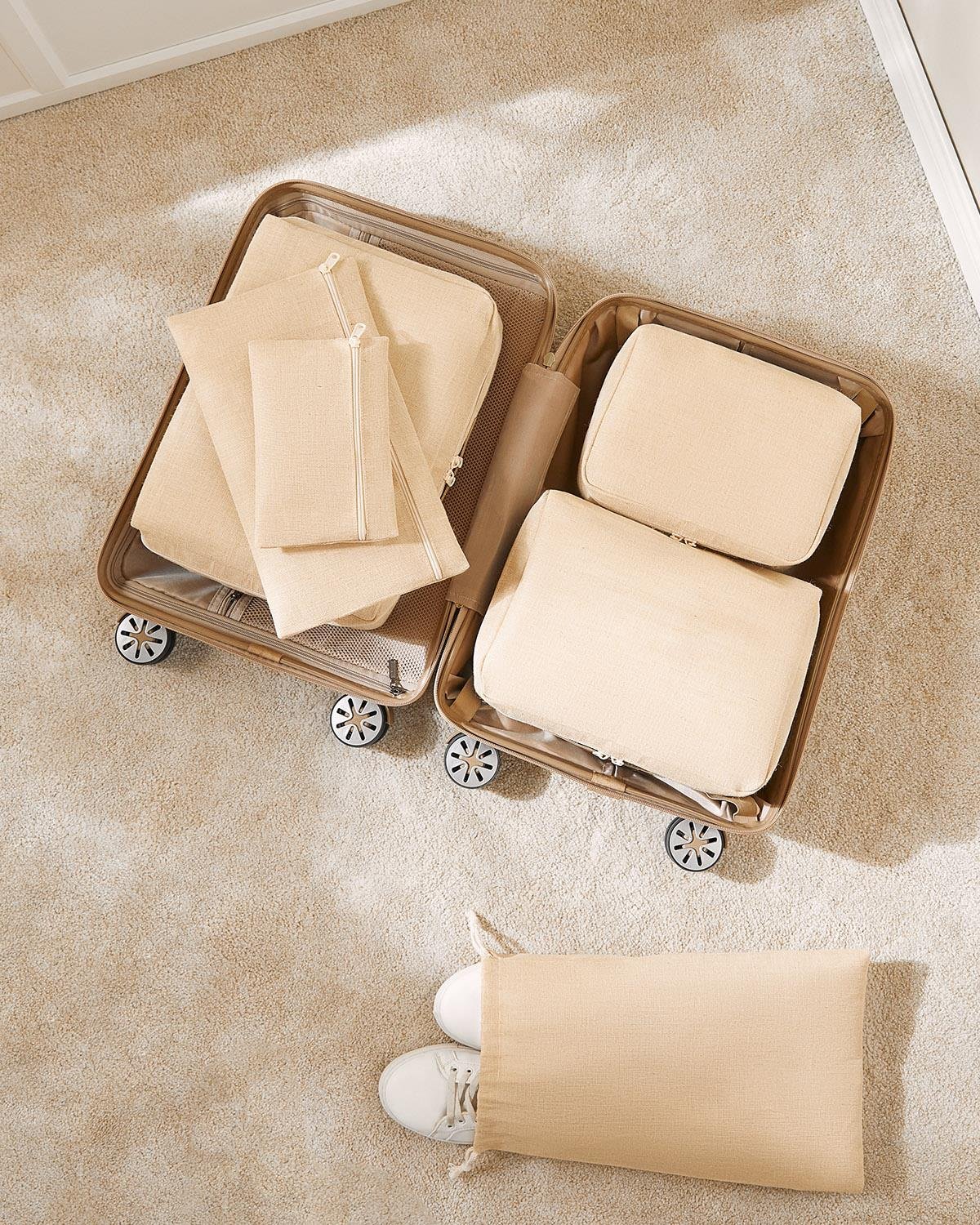 6'lı Jüt Keten Kumaş Bavul İçi Düzenleyici Set