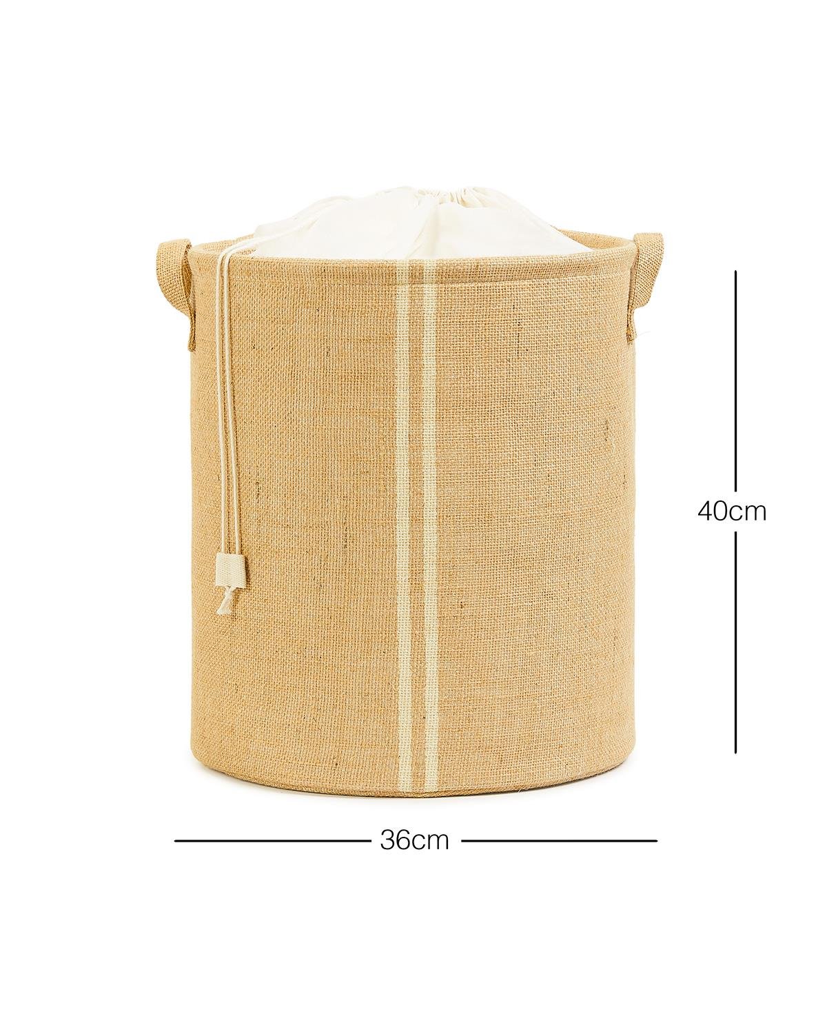 Ağzı Büzgülü Çizgili Jüt Çamaşır Sepeti 36 x 40 cm