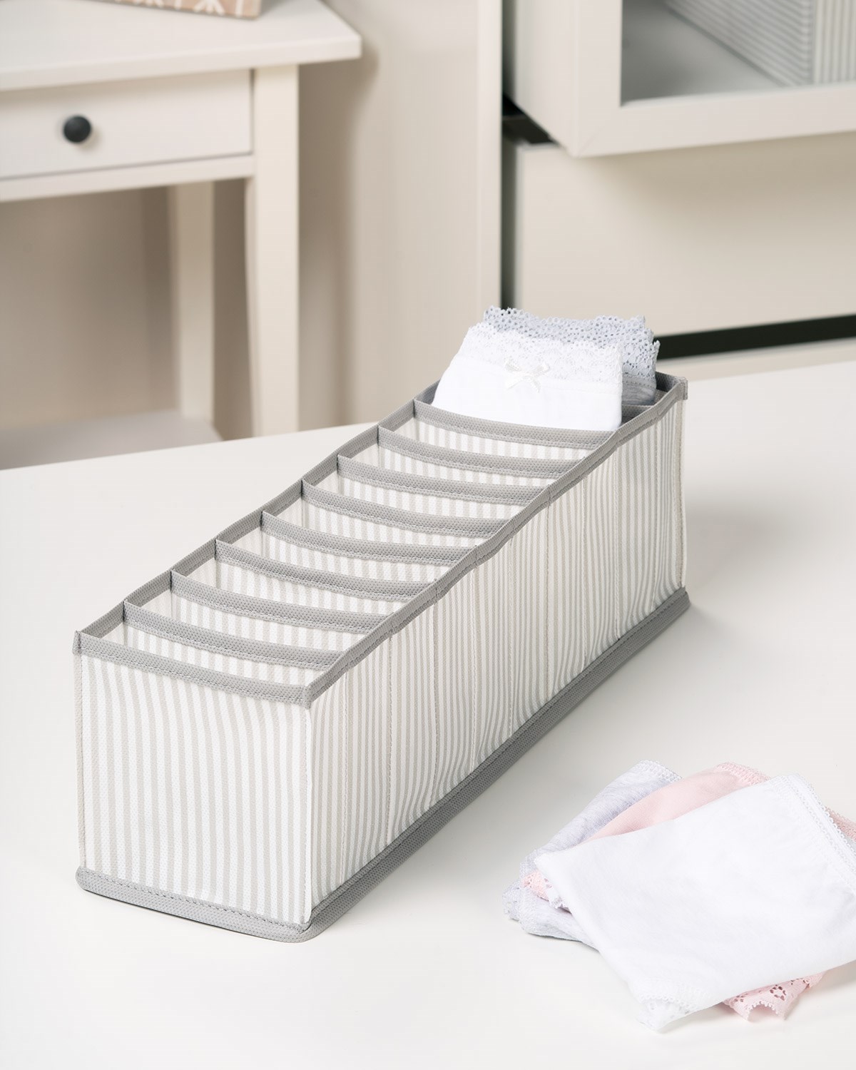 OCEAN HOME 10 Bölmeli Gri Çizgili Çekmece İçi Düzenleyici