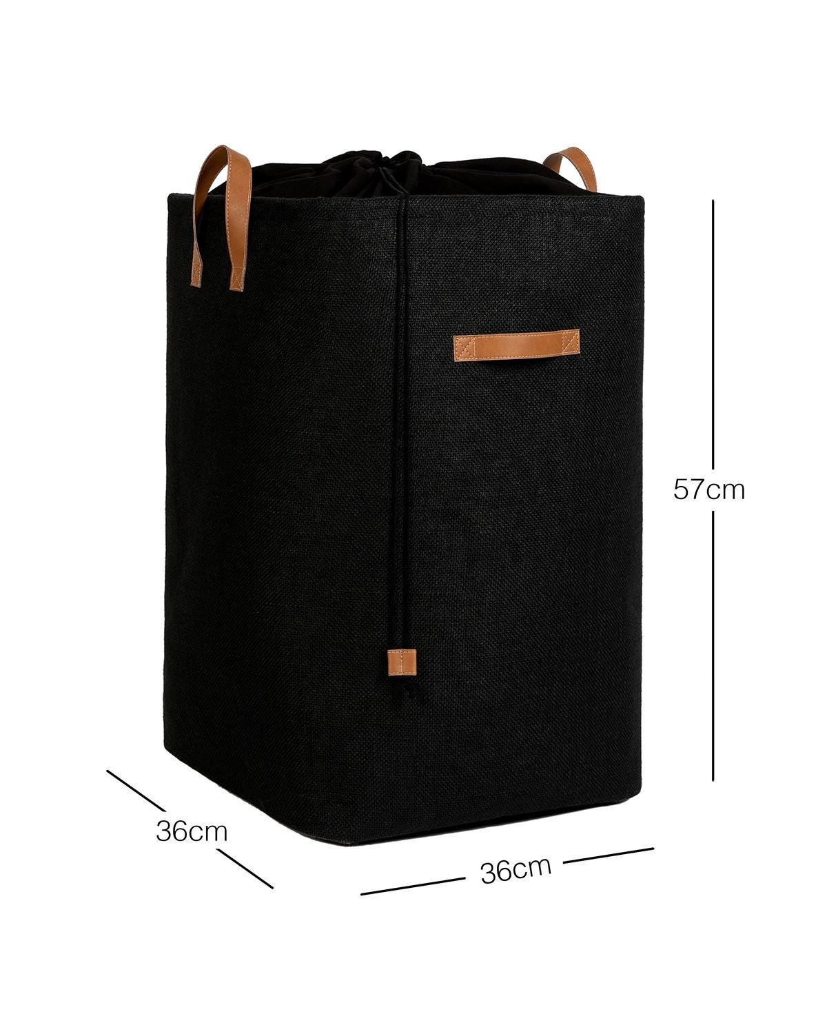 Ocean Home Textile Ağzı Büzgülü Siyah Renk Jüt Çamaşır Sepeti 36 x 36 x 57 cm