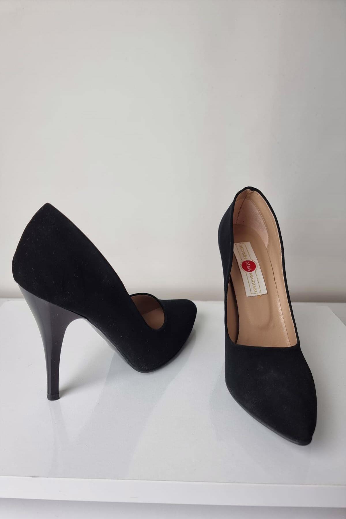1140 Kadın Stiletto Topuklu Ayakkabı Siyah Nubuk