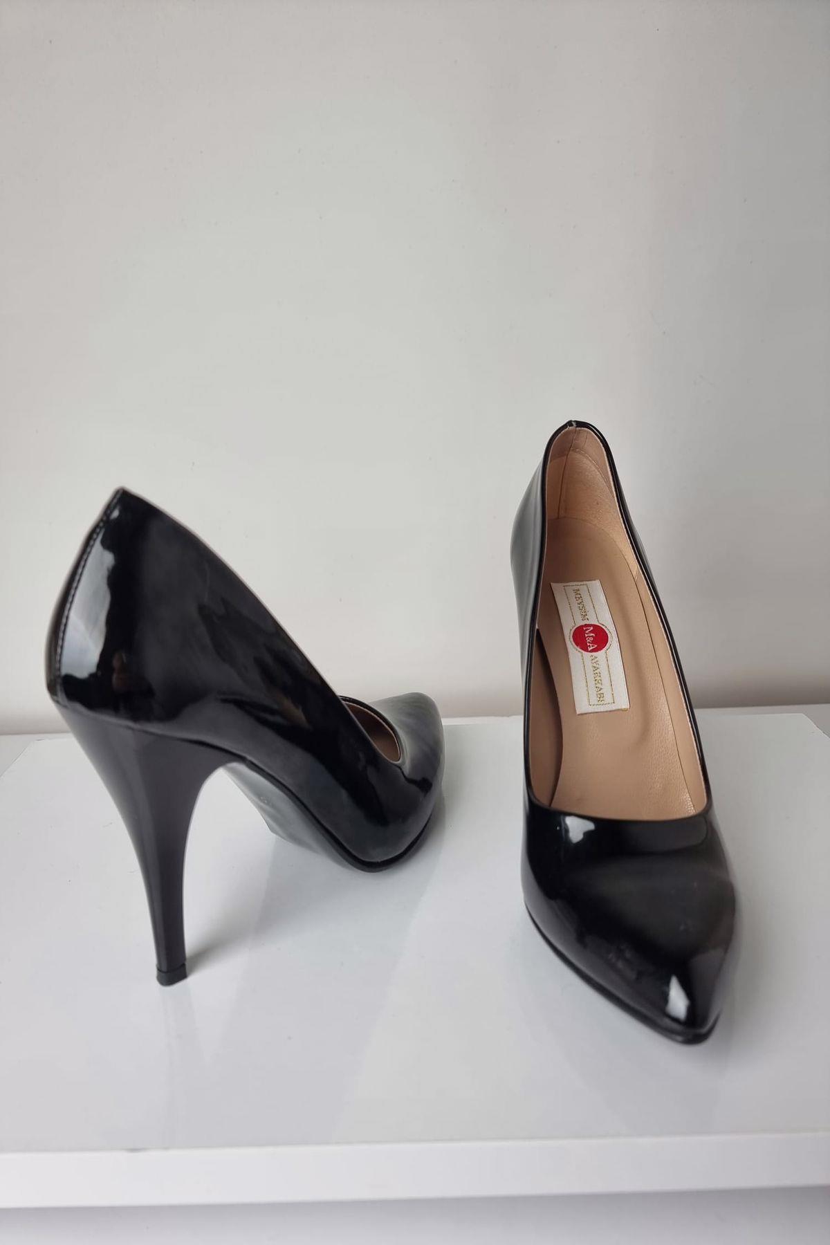 1140 Kadın Stiletto Topuklu Ayakkabı Siyah Rugan