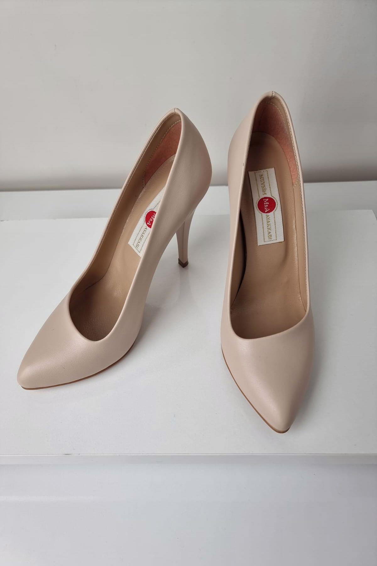 1150 Kadın Stiletto Topuklu Ayakkabı Bej Mat