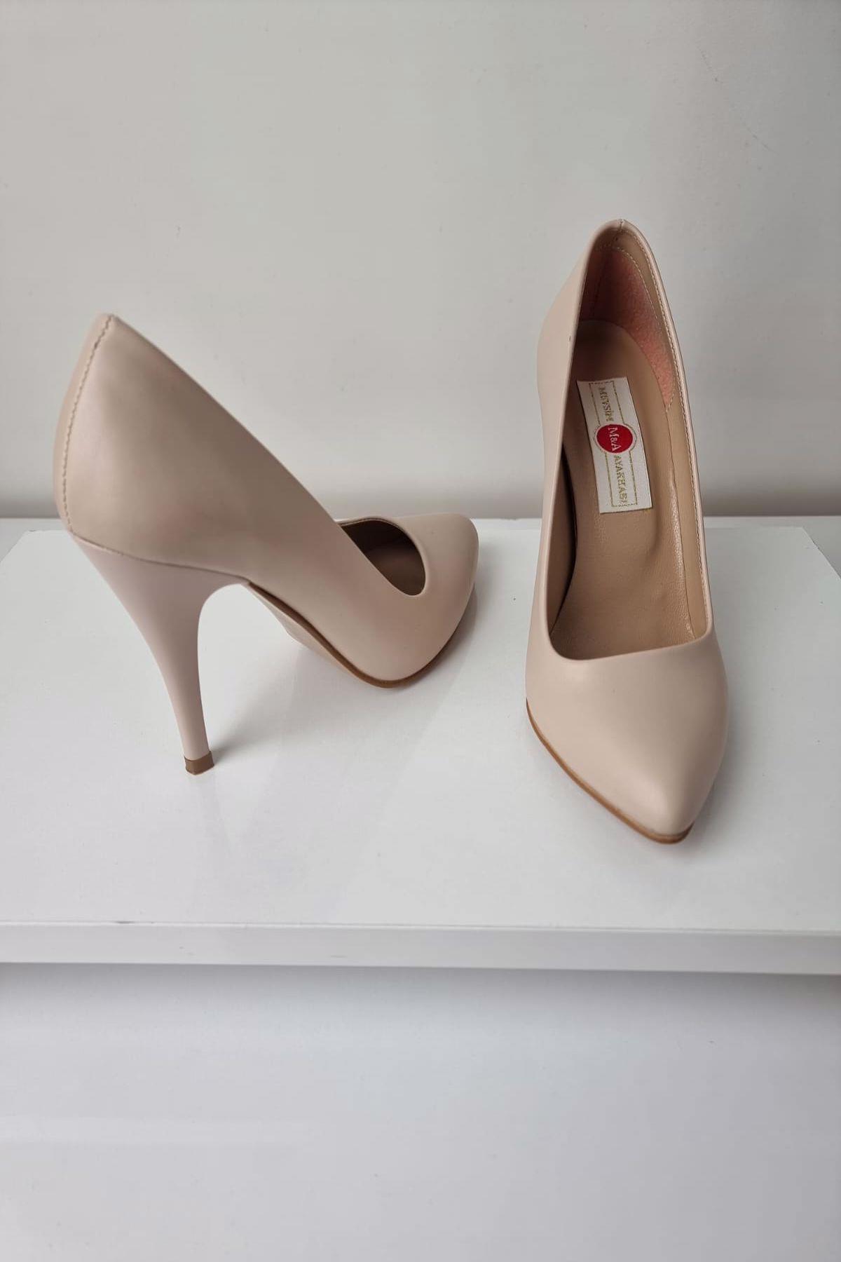 1150 Kadın Stiletto Topuklu Ayakkabı Bej Mat