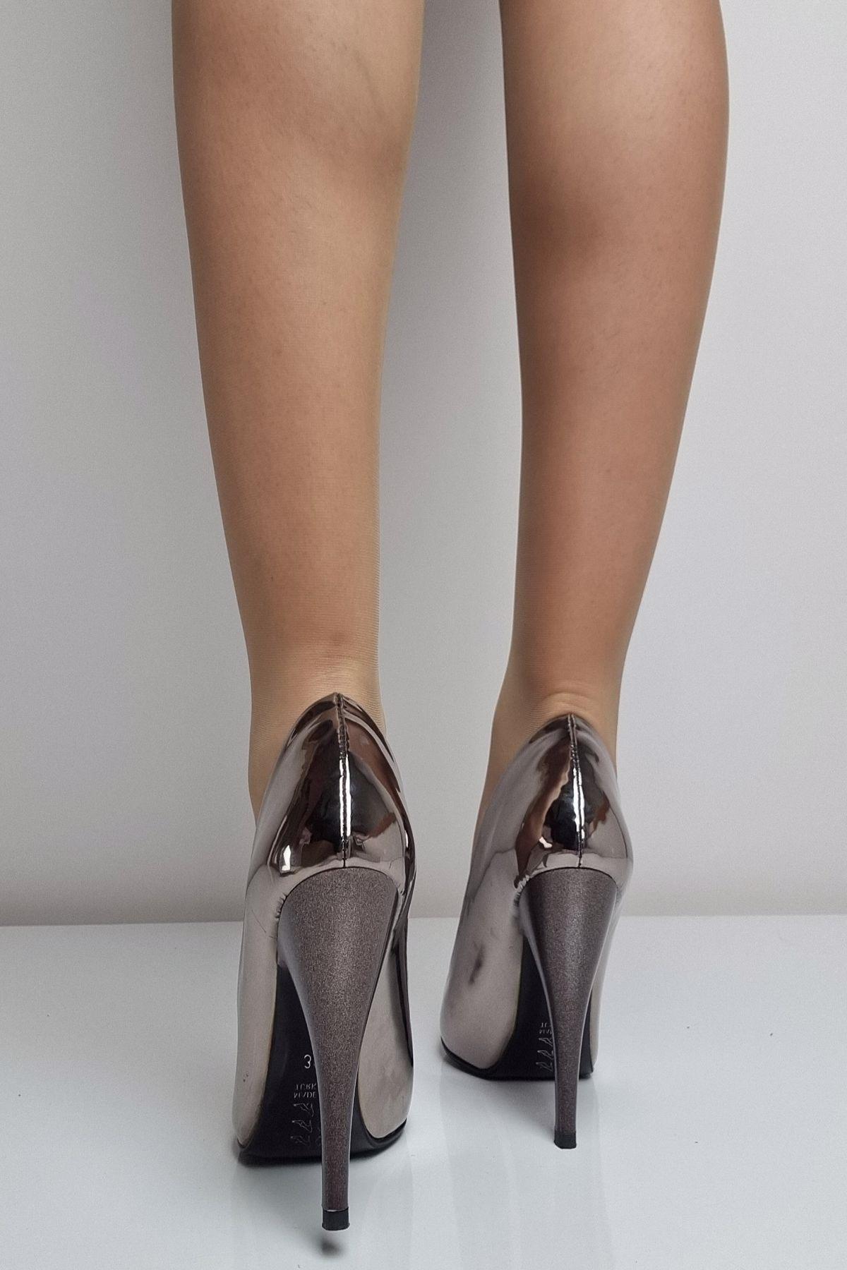 1150 Kadın Stiletto Topuklu Ayakkabı Platin Ayna