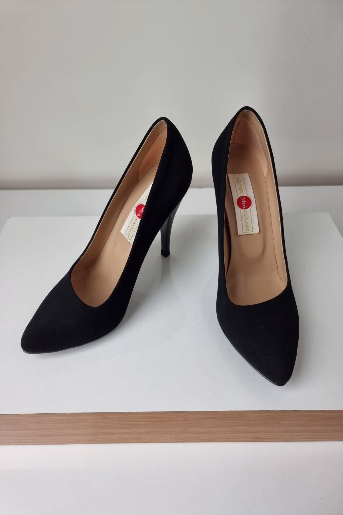 1150 Kadın Stiletto Topuklu Ayakkabı Siyah Nubuk