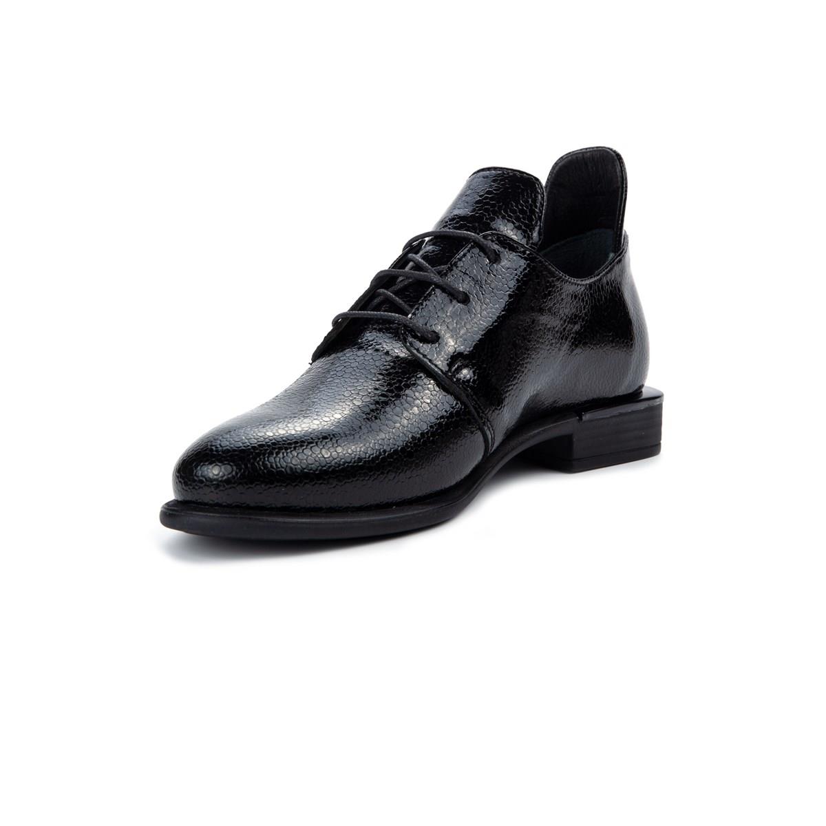 2050150 Hakiki Deri Kadın Smart Casual Ayakkabı Siyah Rugan