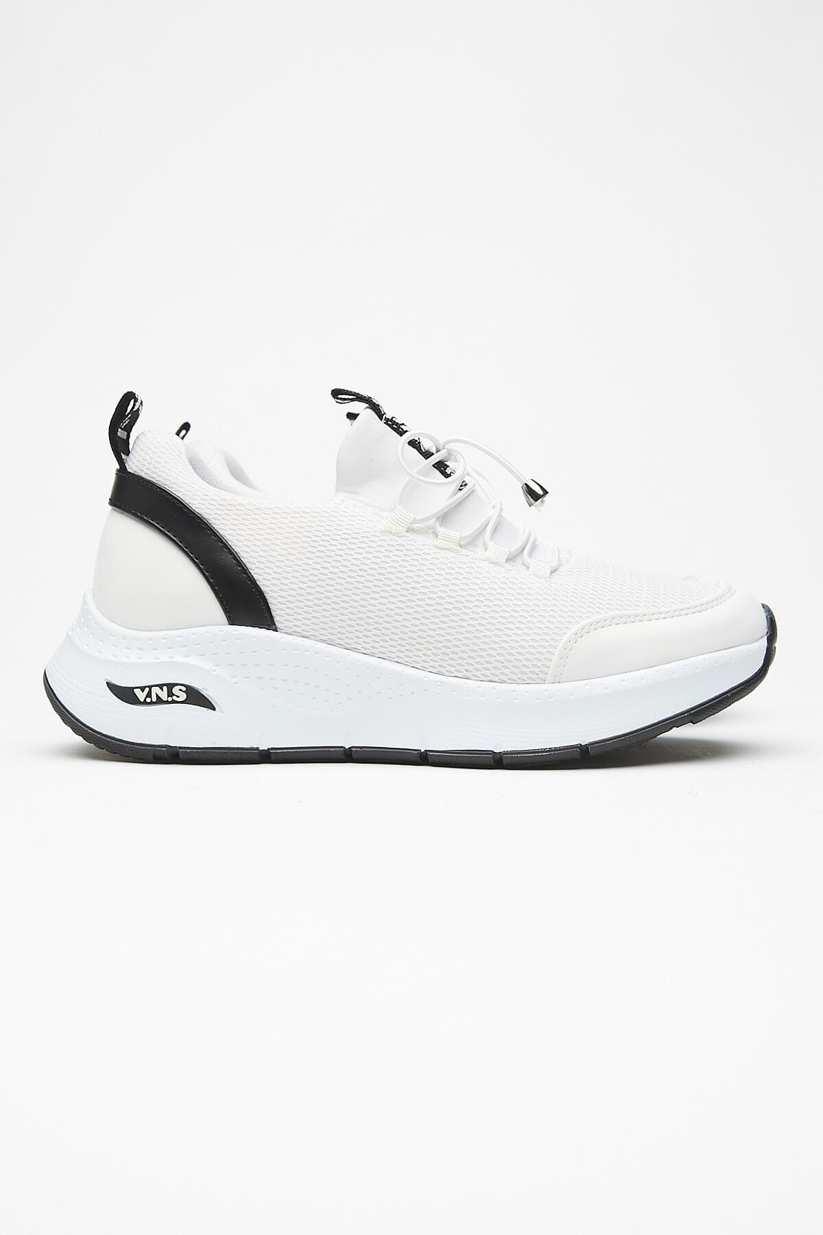 2115004 Kadın Deri Streç Sneaker Spor Ayakkabı Beyaz
