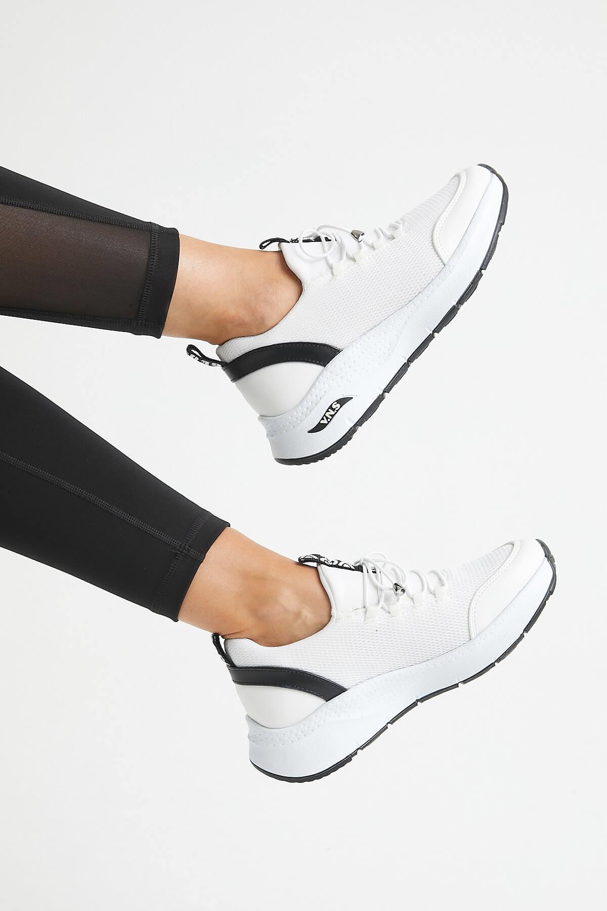 2115004 Kadın Deri Streç Sneaker Spor Ayakkabı Beyaz
