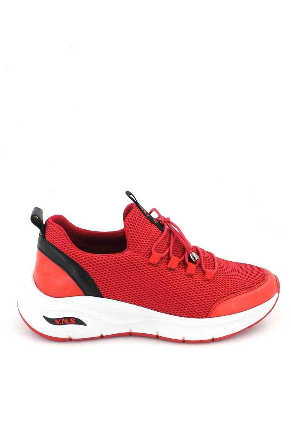 2115004 Kadın Deri Streç Sneaker Spor Ayakkabı Kırmızı