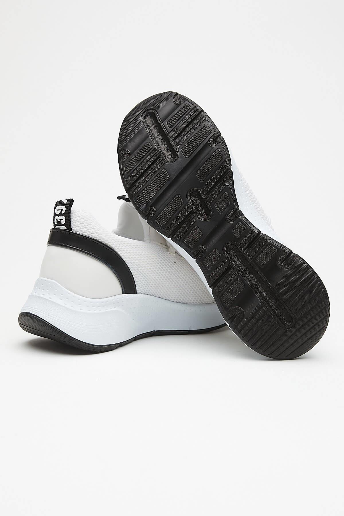 2115004 Kadın Deri Streç Sneaker Spor Ayakkabı Beyaz