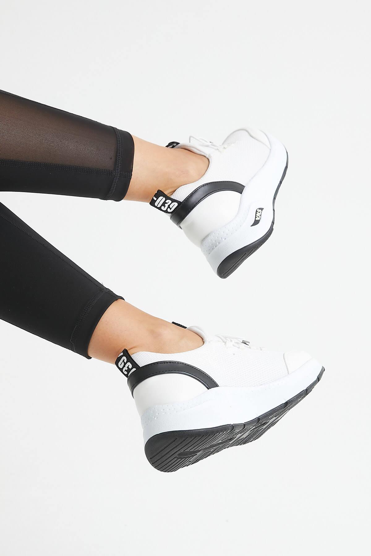 2115004 Kadın Deri Streç Sneaker Spor Ayakkabı Beyaz