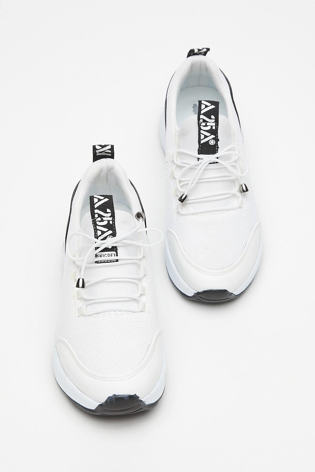 2115004 Kadın Deri Streç Sneaker Spor Ayakkabı Beyaz