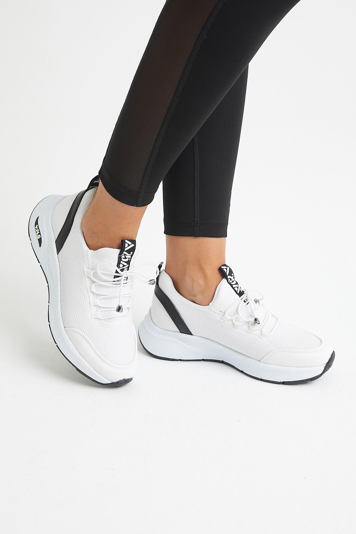 2115004 Kadın Deri Streç Sneaker Spor Ayakkabı Beyaz