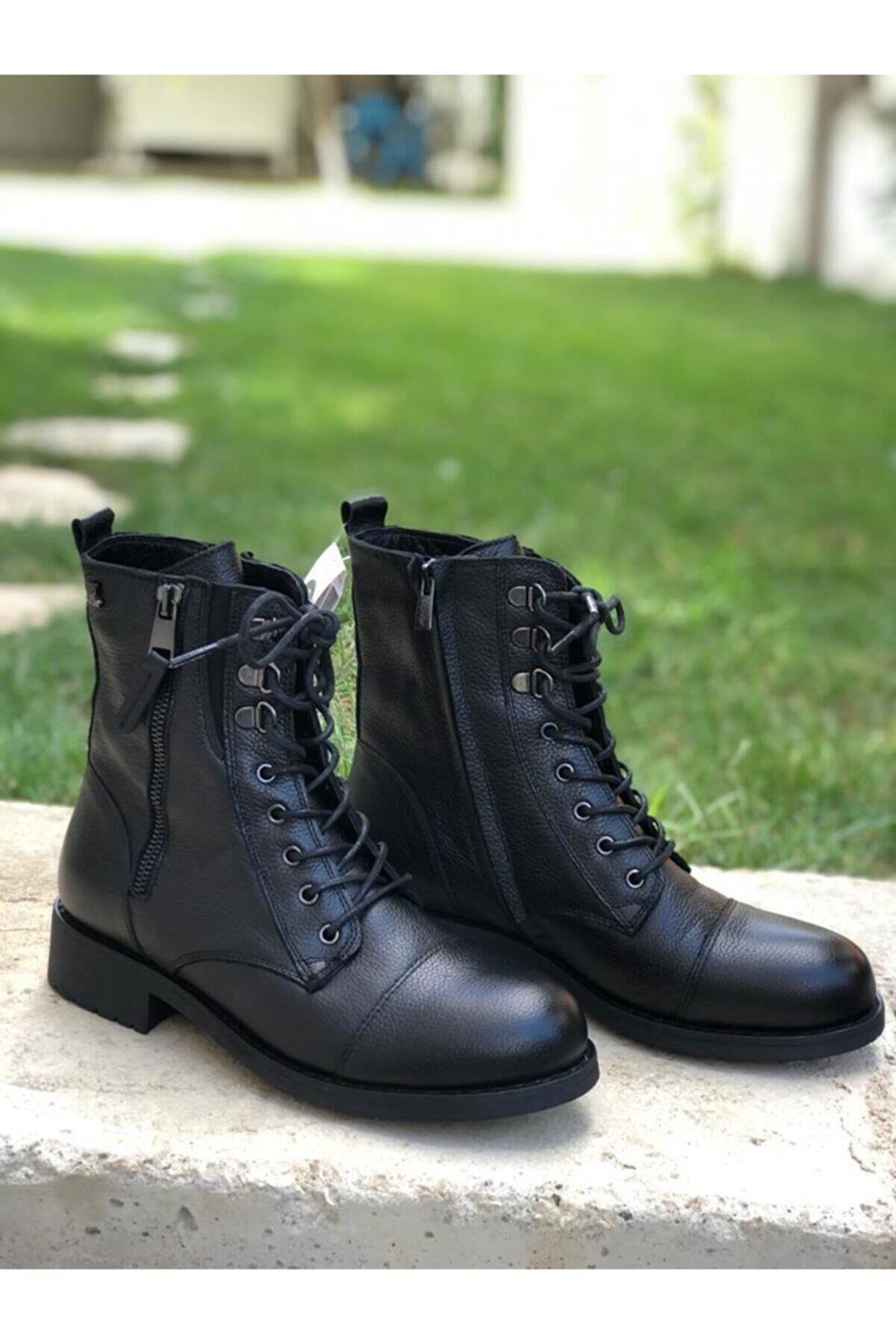 2154601 Günlük Kadın Hakiki Deri Bot Siyah