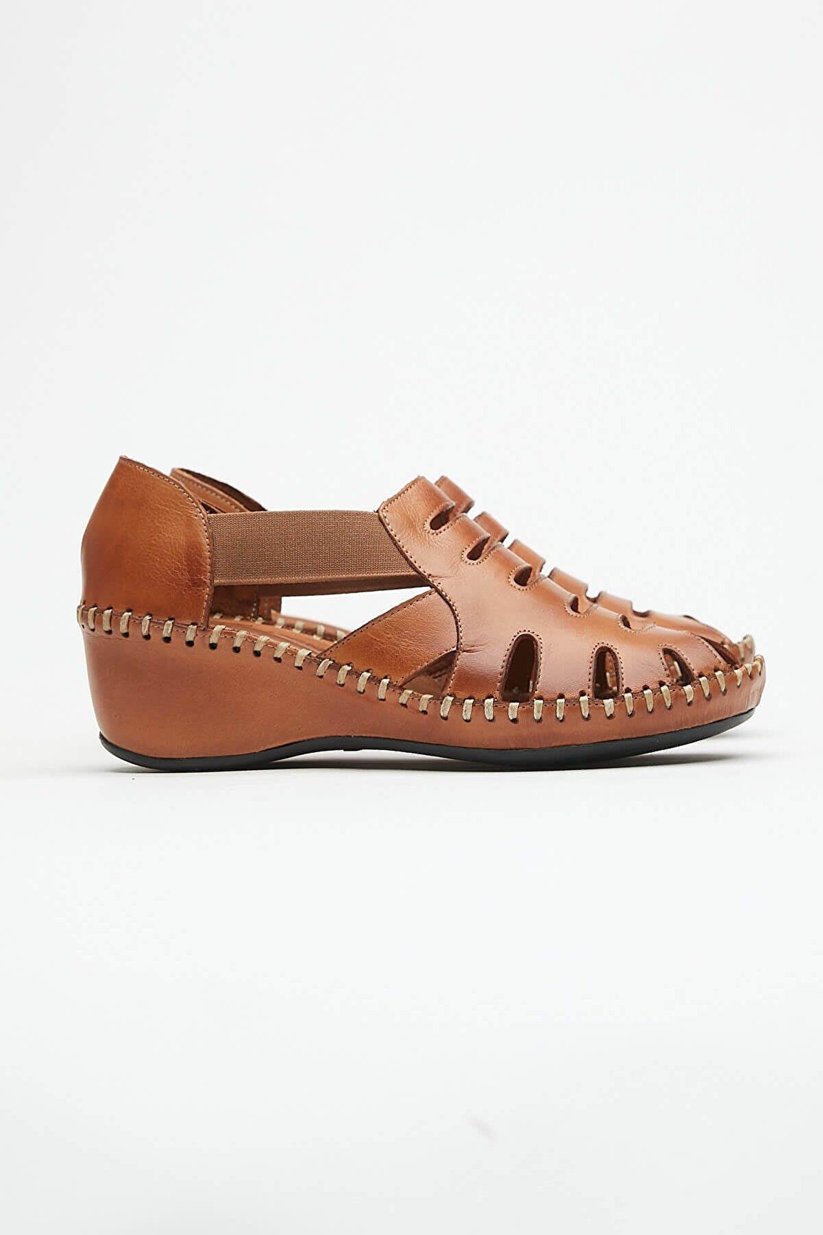 21793070 Kadın Günlük Deri Comfort Sandalet Taba