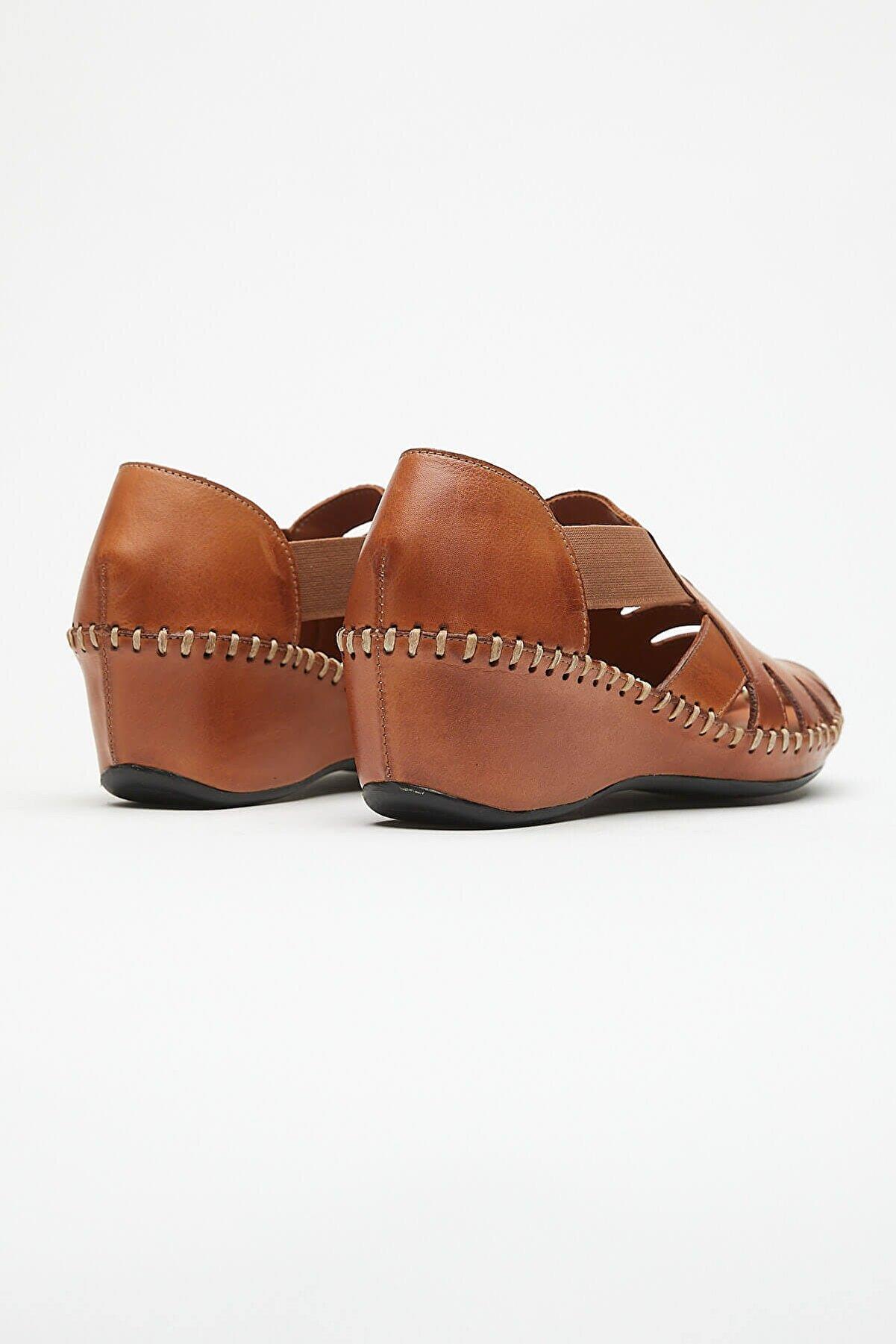 21793070 Kadın Günlük Deri Comfort Sandalet Taba