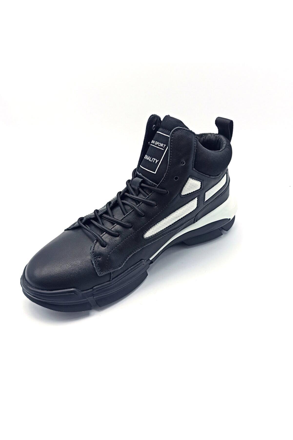21K436 Erkek Deri Sneaker Boğazlı Spor Ayakkabı Siyah