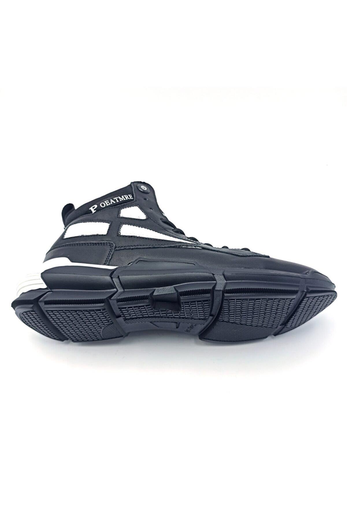 21K436 Erkek Deri Sneaker Boğazlı Spor Ayakkabı Siyah