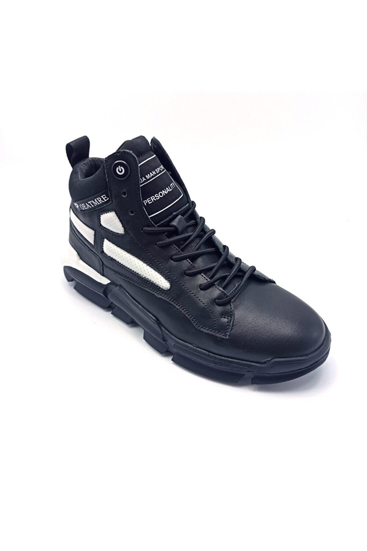 21K436 Erkek Deri Sneaker Boğazlı Spor Ayakkabı Siyah