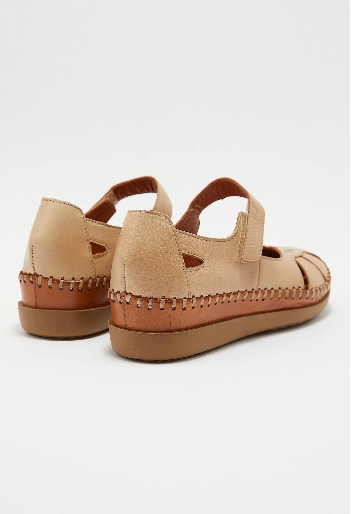 22793524 Kadın Comfort Hakiki Deri Sandalet  Bej