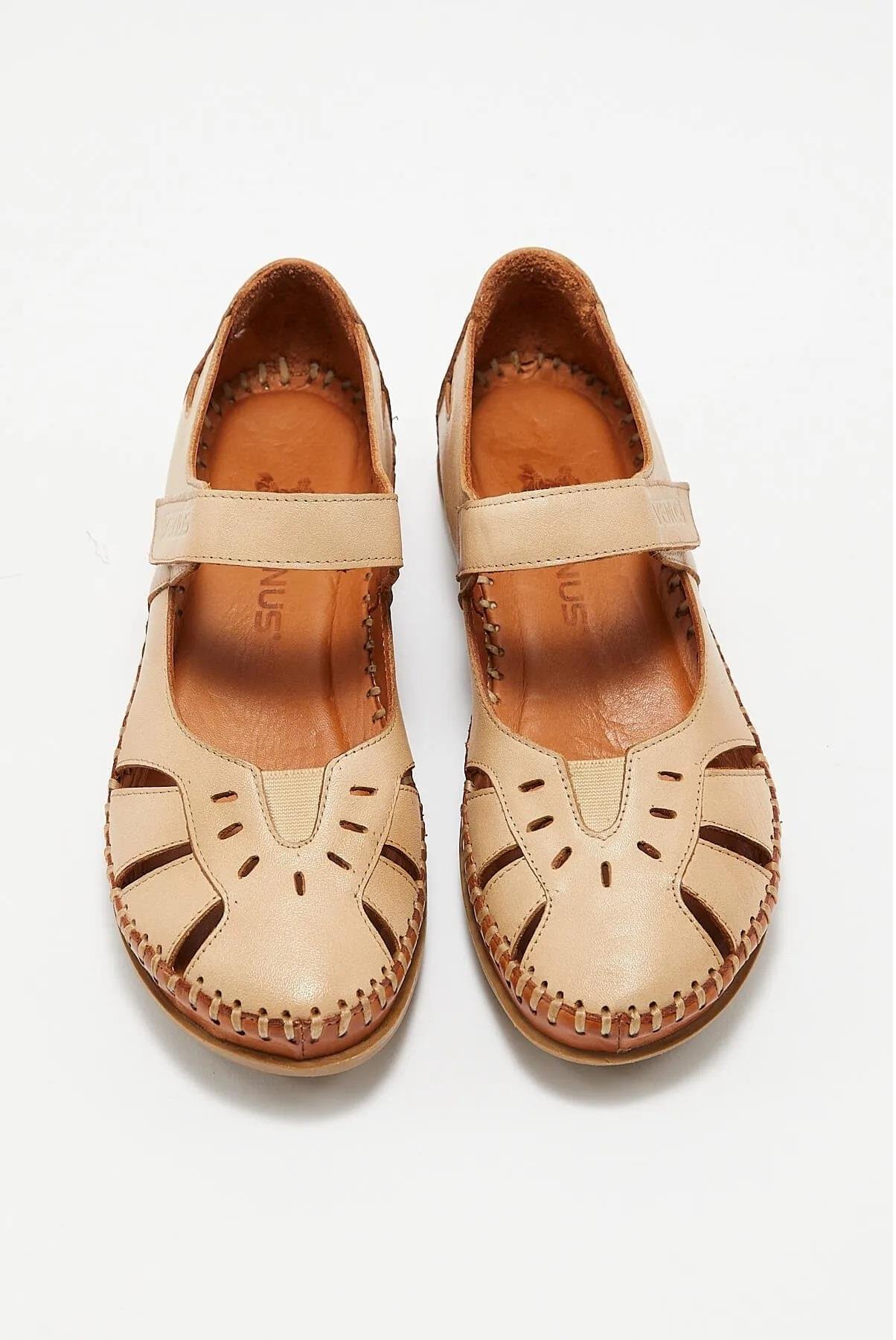 22793524 Kadın Comfort Hakiki Deri Sandalet  Bej