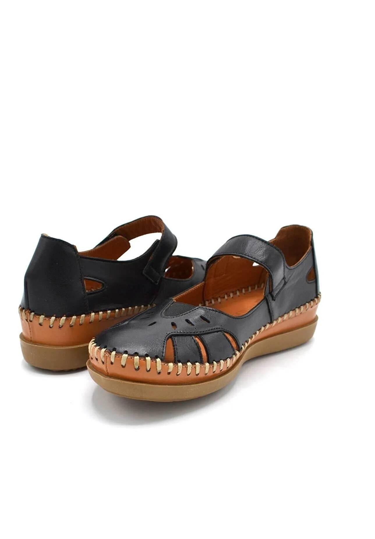 22793524 Kadın Comfort Hakiki Deri Sandalet  Siyah