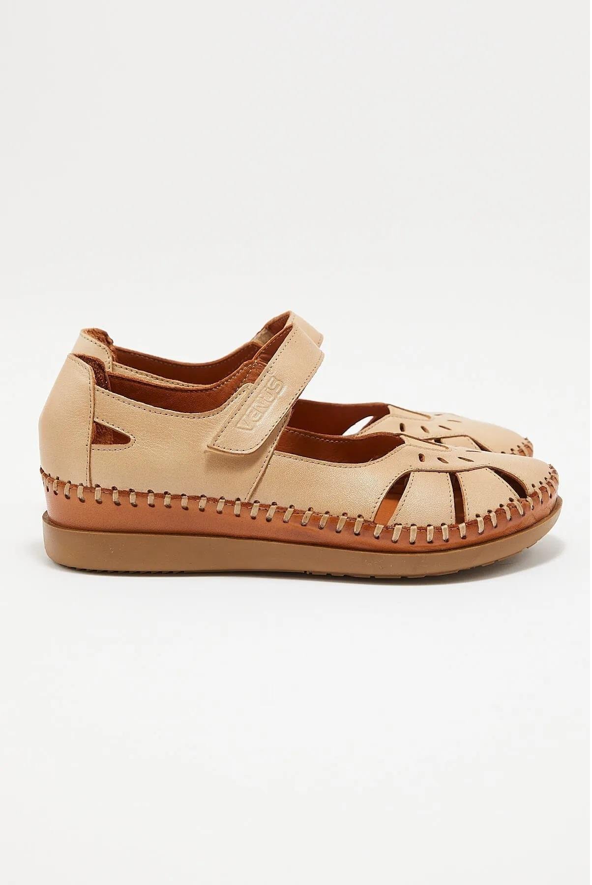 22793524 Kadın Comfort Hakiki Deri Sandalet  Bej