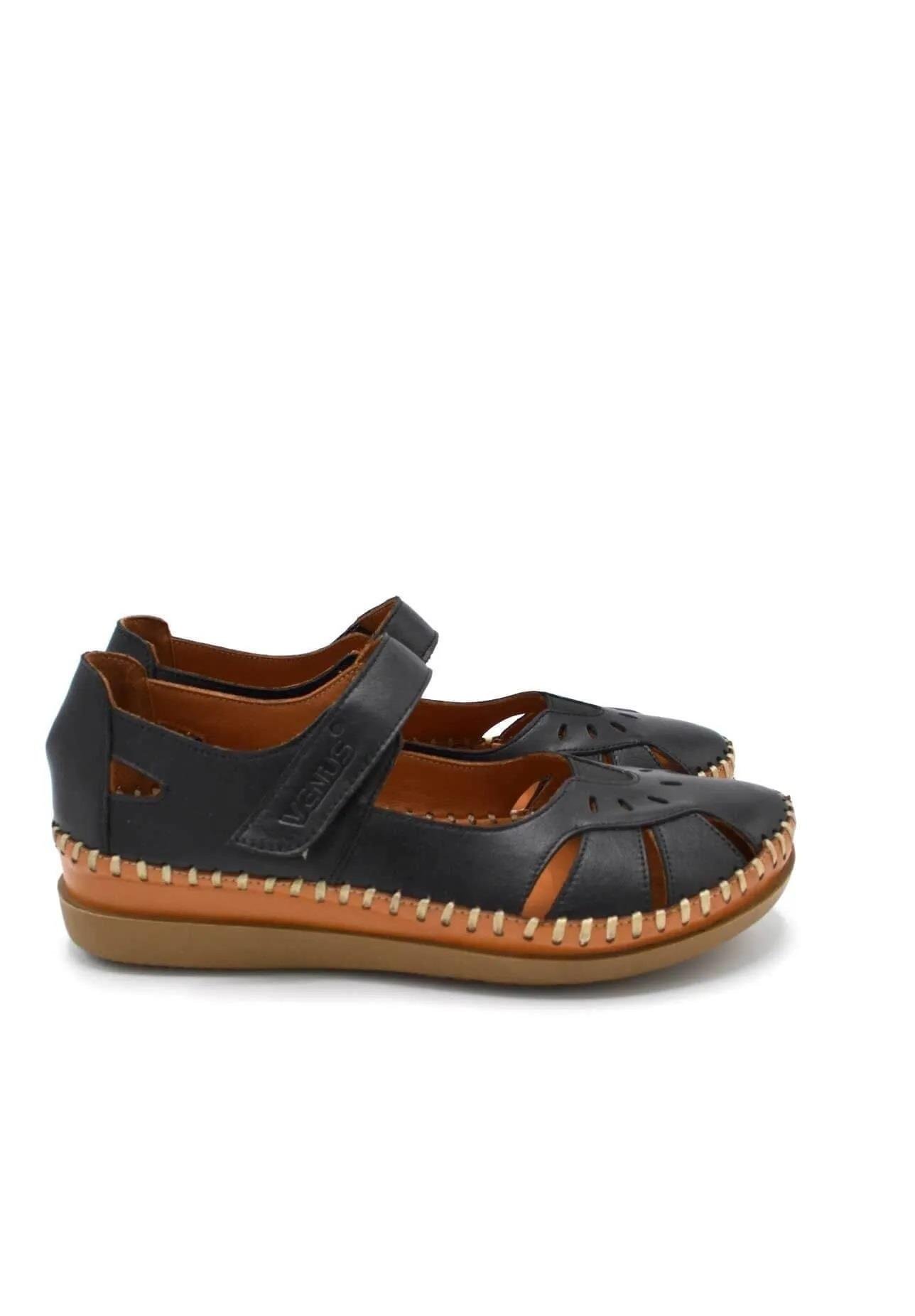 22793524 Kadın Comfort Hakiki Deri Sandalet  Siyah