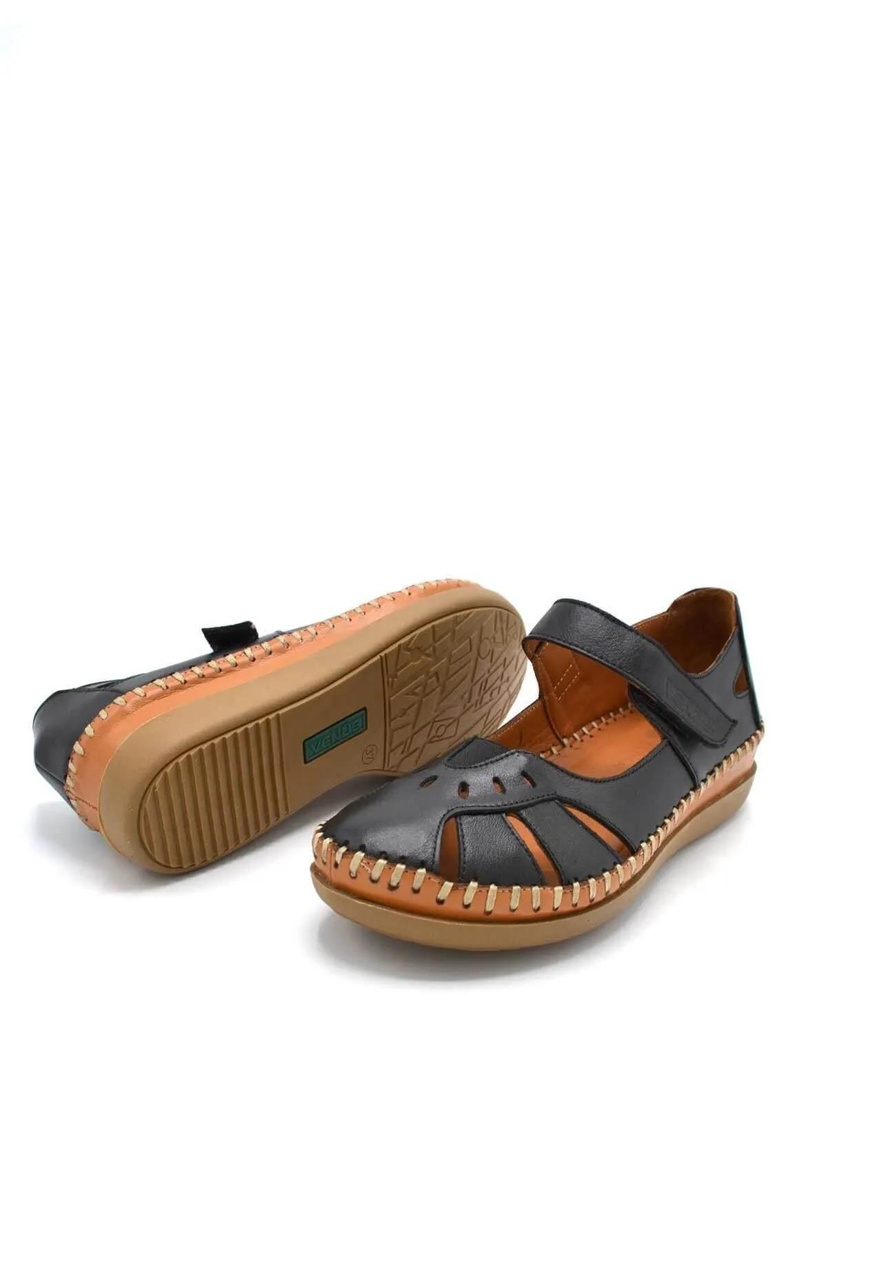 22793524 Kadın Comfort Hakiki Deri Sandalet  Siyah