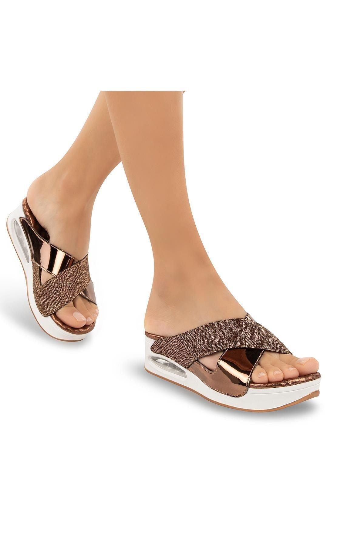 31169 Fly Anatomik Air Max Tabanlı Kadın Terlik  Bronz