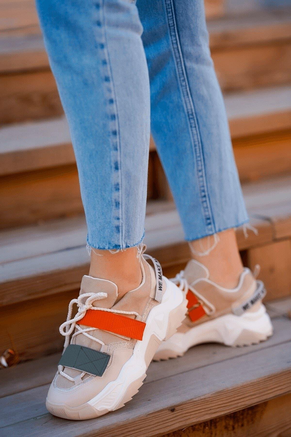 65140 Kadın Fashion Sneaker Spor Ayakkabı Bej