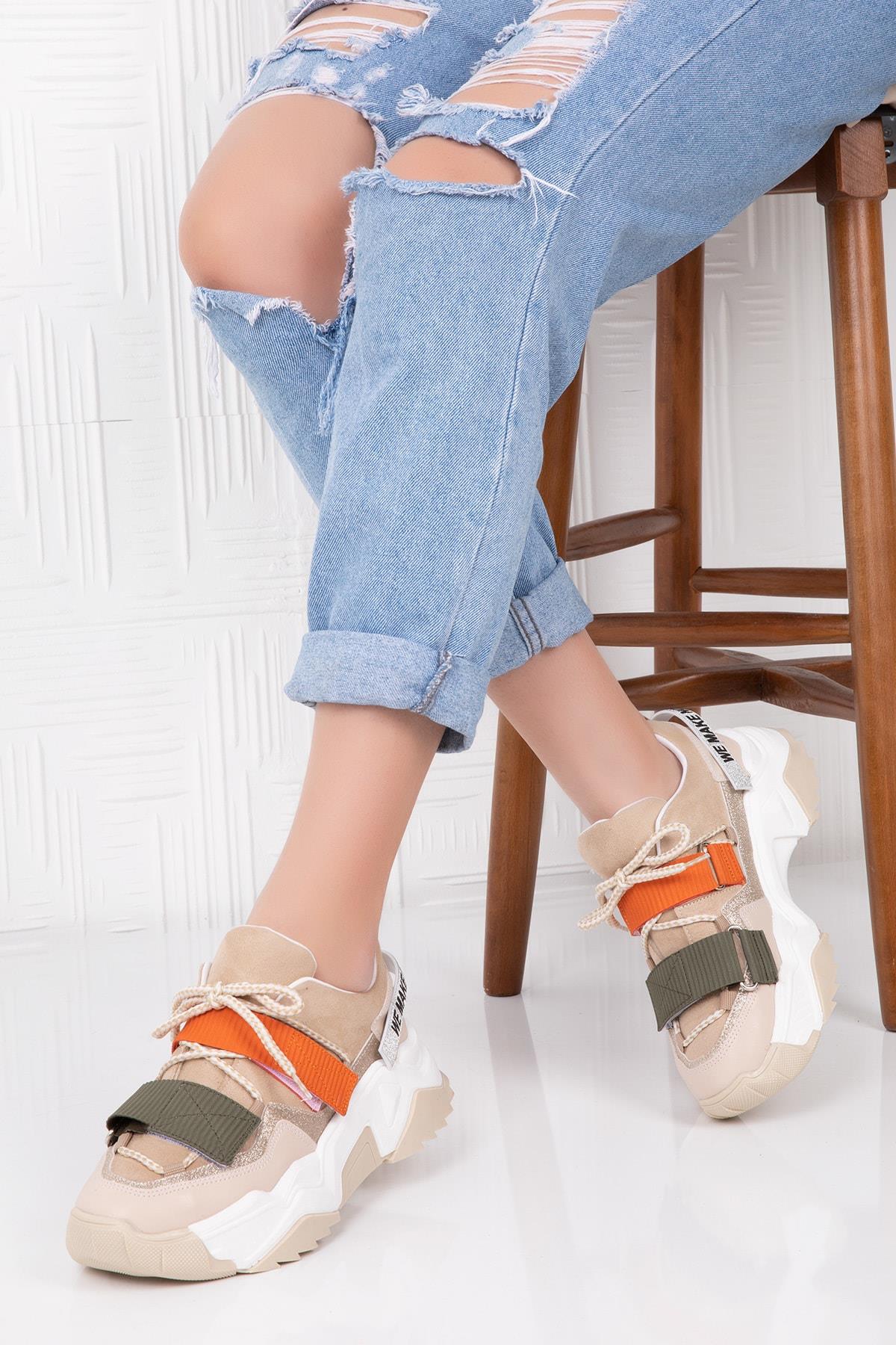 65140 Kadın Fashion Sneaker Spor Ayakkabı Bej
